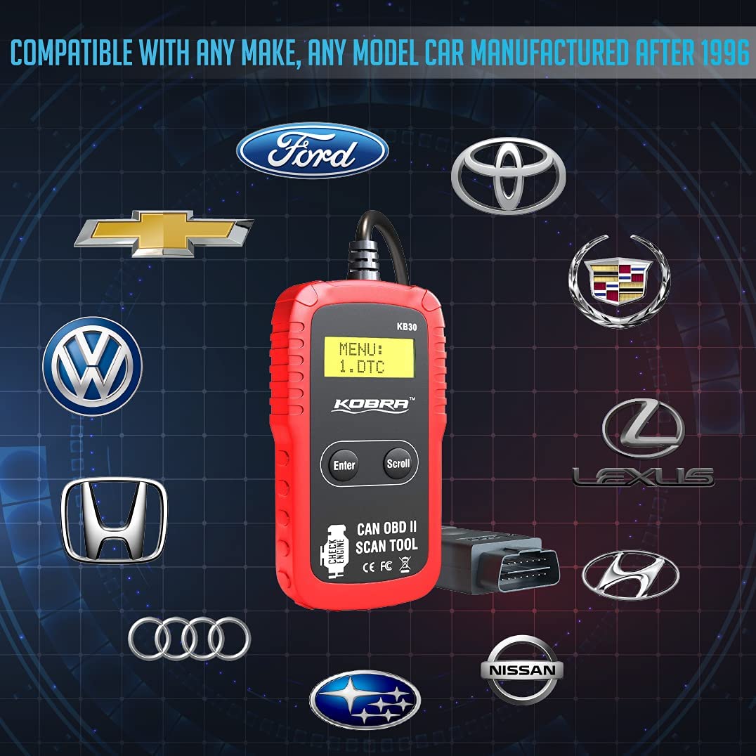 Kobra Newest Version OBD2 Scanner Car Code Reader - Universal Auto OBD Car Diagnostic Tools for All Cars, Automotive Check Engine Readers with Reset (Red and Black)