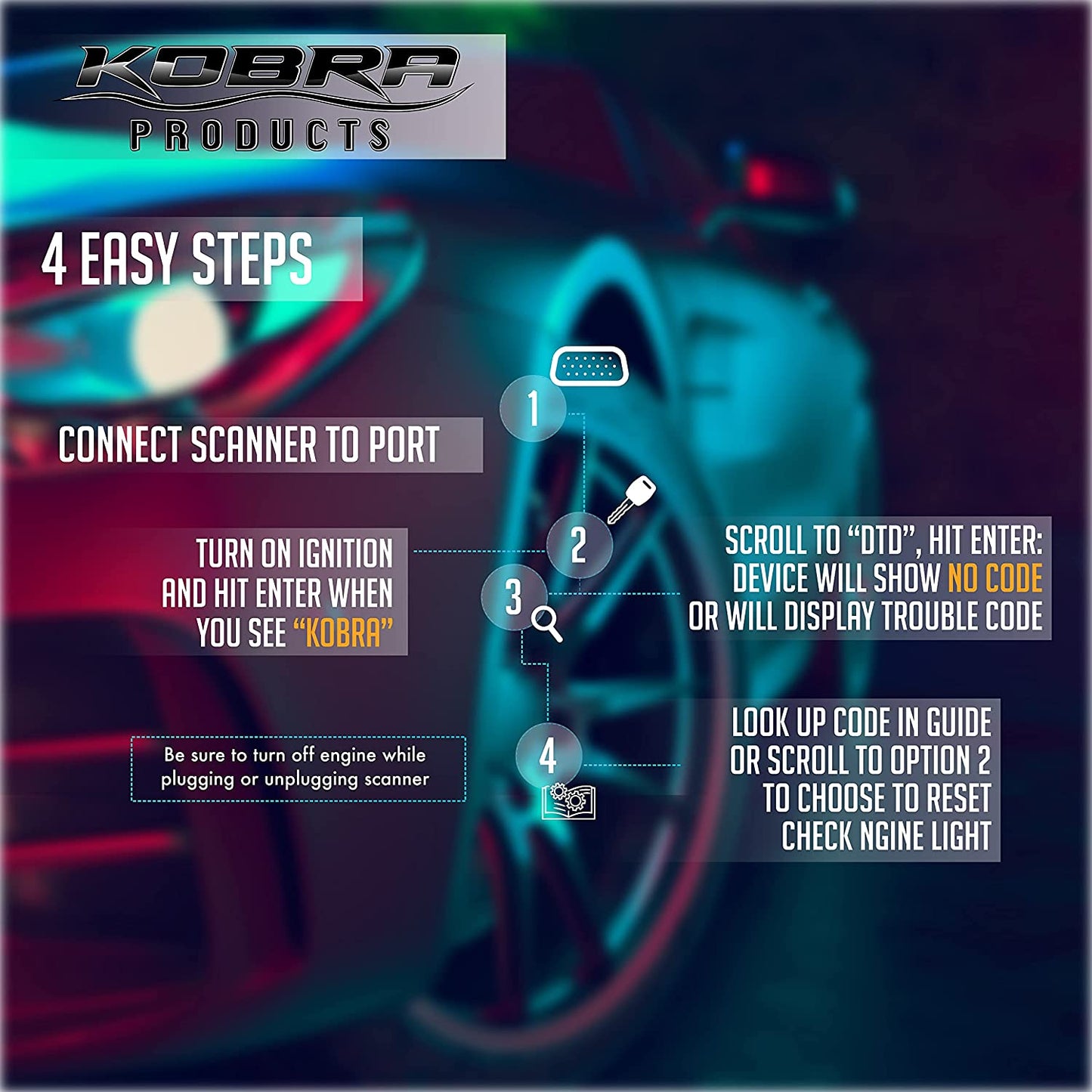 Kobra Newest Version OBD2 Scanner Car Code Reader - Universal Auto OBD Car Diagnostic Tools for All Cars, Automotive Check Engine Readers with Reset (Red and Black)