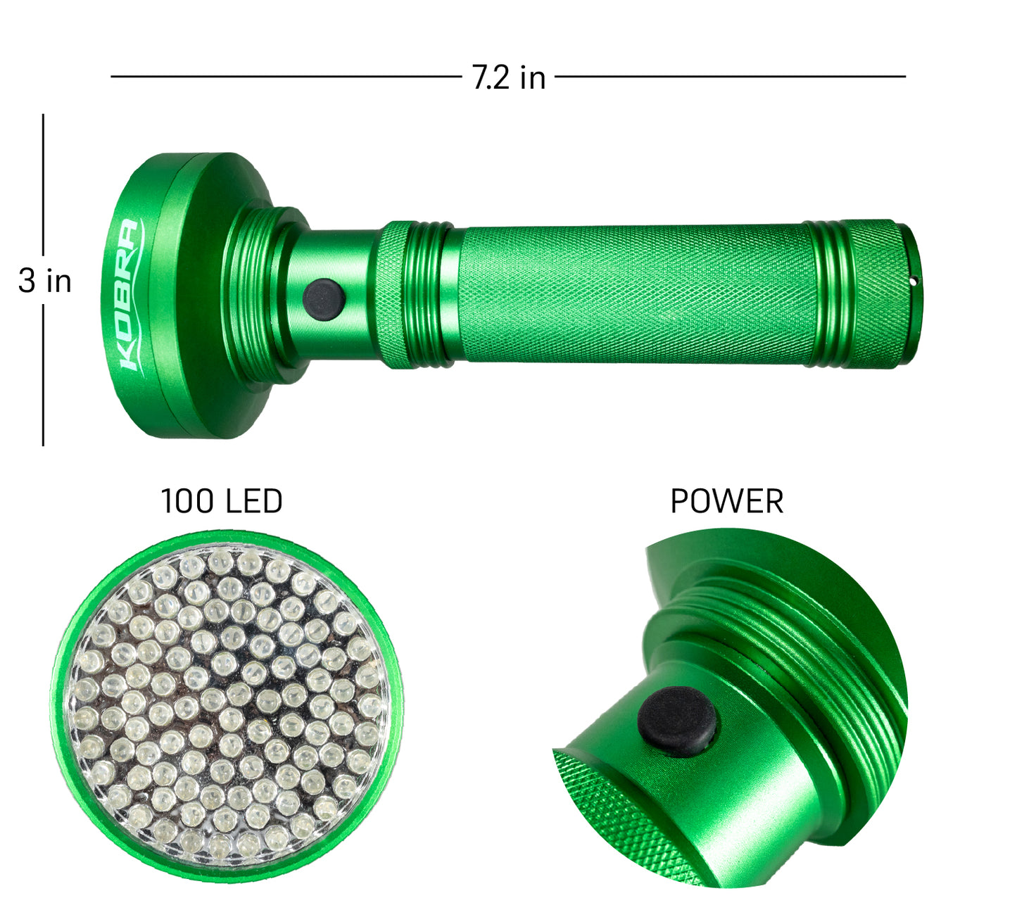 100 LED UV Ultra-Bright Blacklight Flashlight 18W 385-395nm - Green