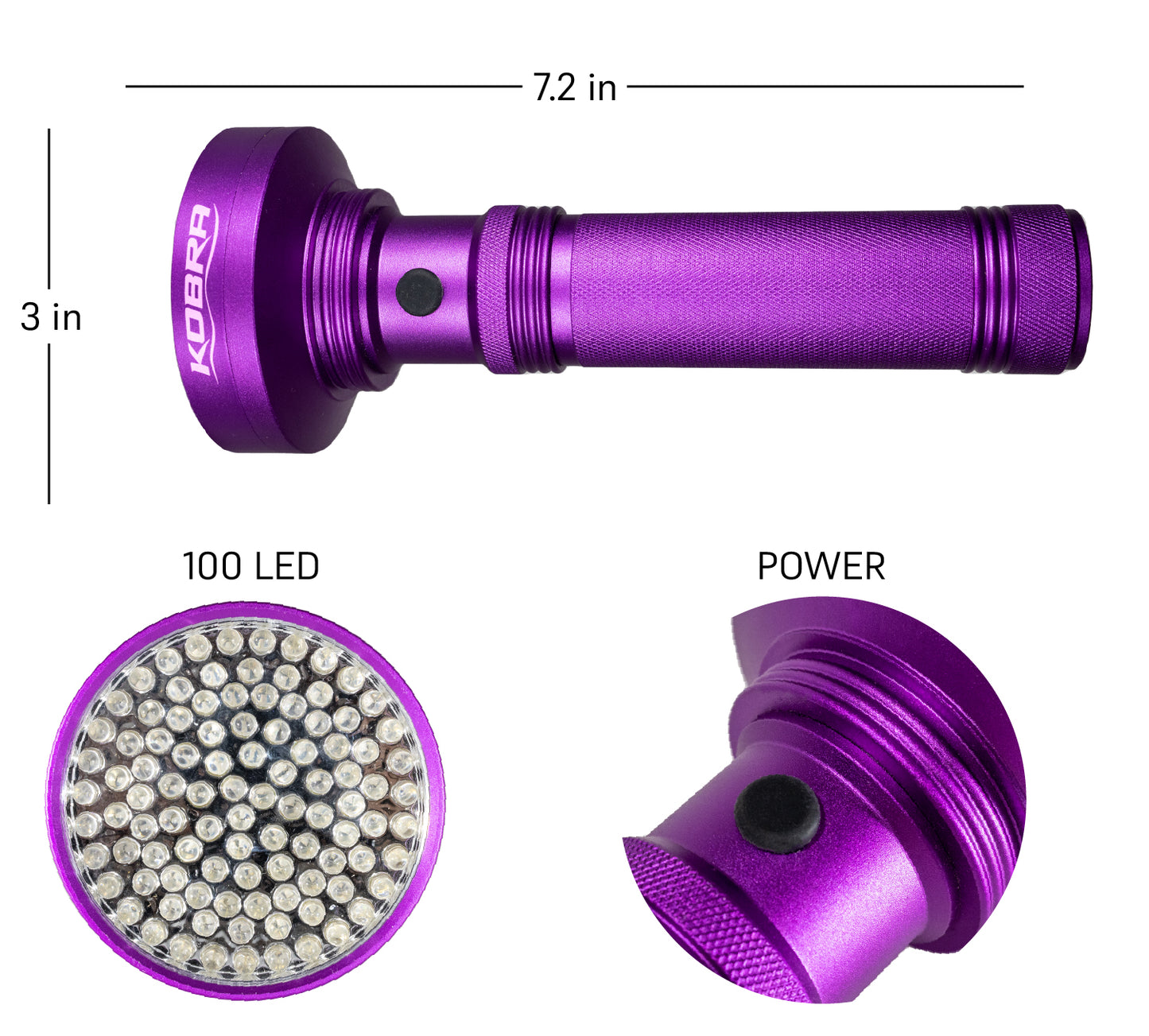 100 LED UV Ultra-Bright Blacklight Flashlight 18W 385-395nm - Purple