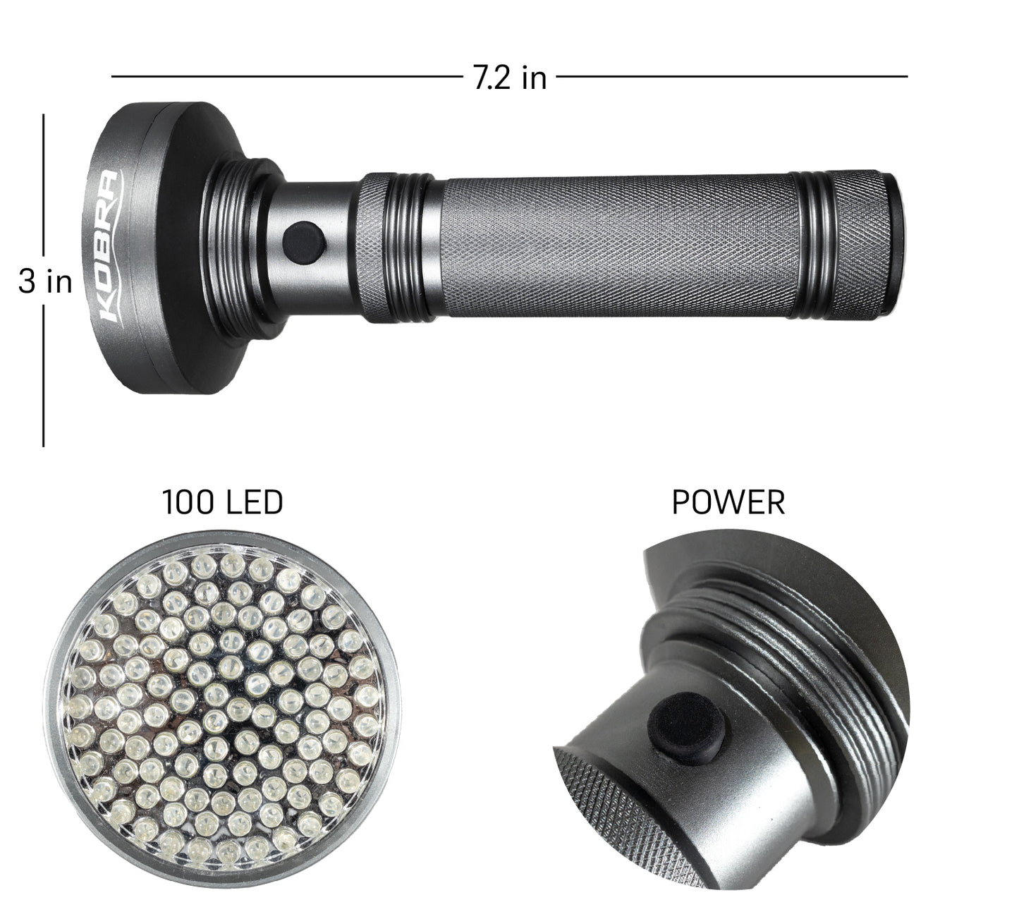 100 LED UV Ultra-Bright Blacklight Flashlight 18W 385-395nm - Silver