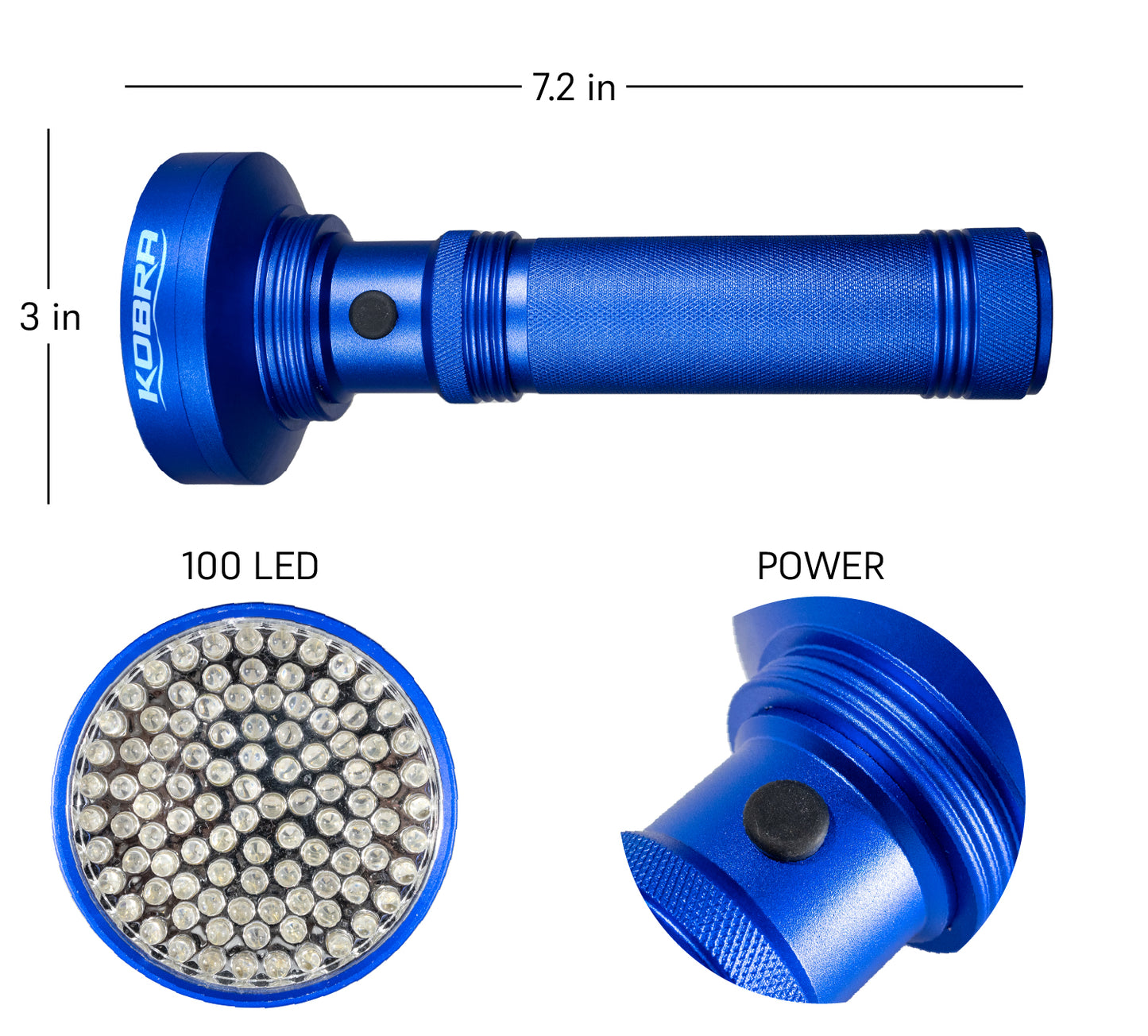 100 LED UV Ultra-Bright Blacklight Flashlight 18W 385-395nm - Blue