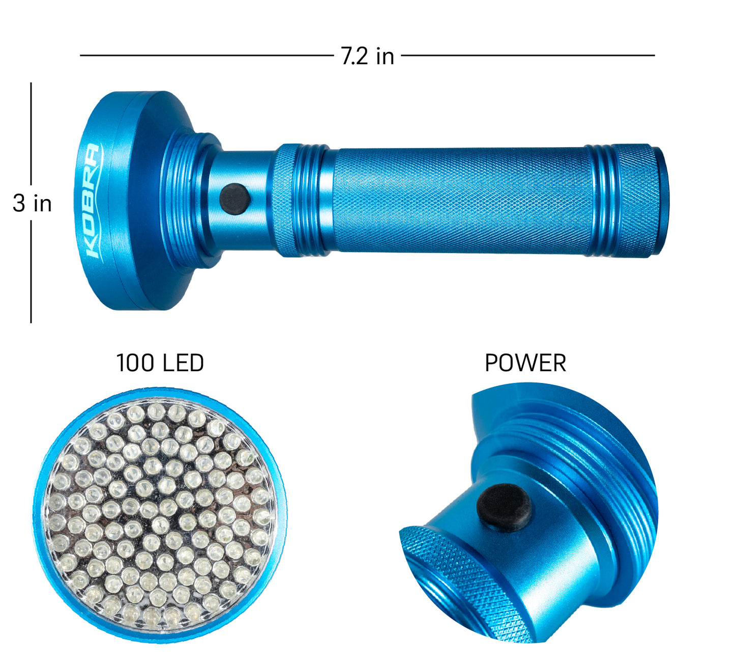 100 LED UV Ultra-Bright Blacklight Flashlight 18W 385-395nm - Light Blue